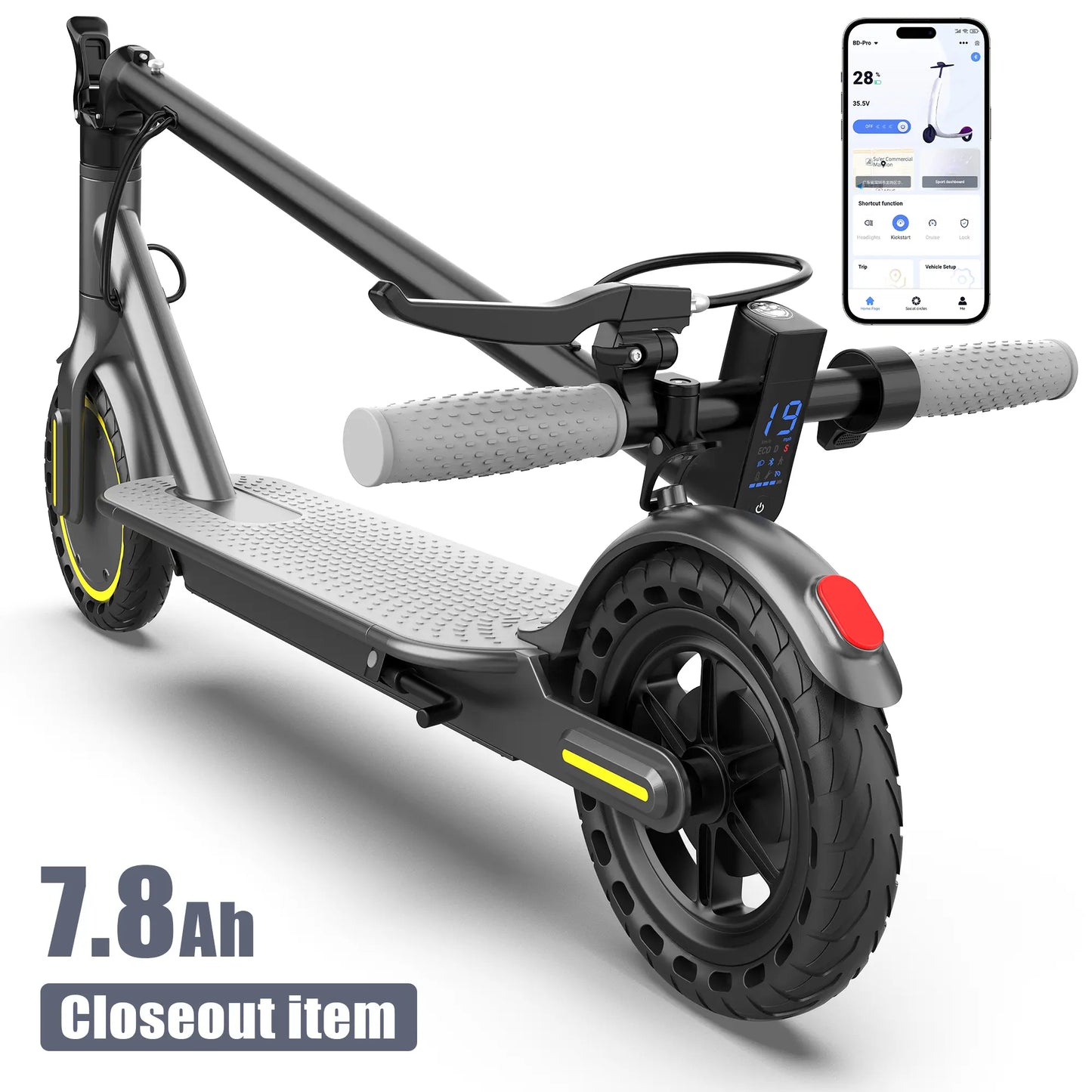 Electric Scooter - 350W Motor, 36V Battery, 19Mph Max Speed, 4-Speed, 12-15 Mi Range, App-Controlled, Dual ABS Brakes, Portable Foldable, Fitness for Everyone, Ideal Gift for Family & Friends