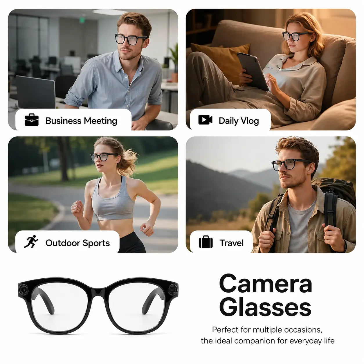Y-AI Smart Glasses with Translation, 8MP Camera, Real-Time Recording, Wireless Calling and Voice Assistant