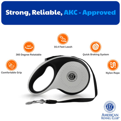 American Kennel Club Tangle-Free Retractable Dog Leash, 16.4 Ft, Suitable for Medium Dogs up to 66 Lbs