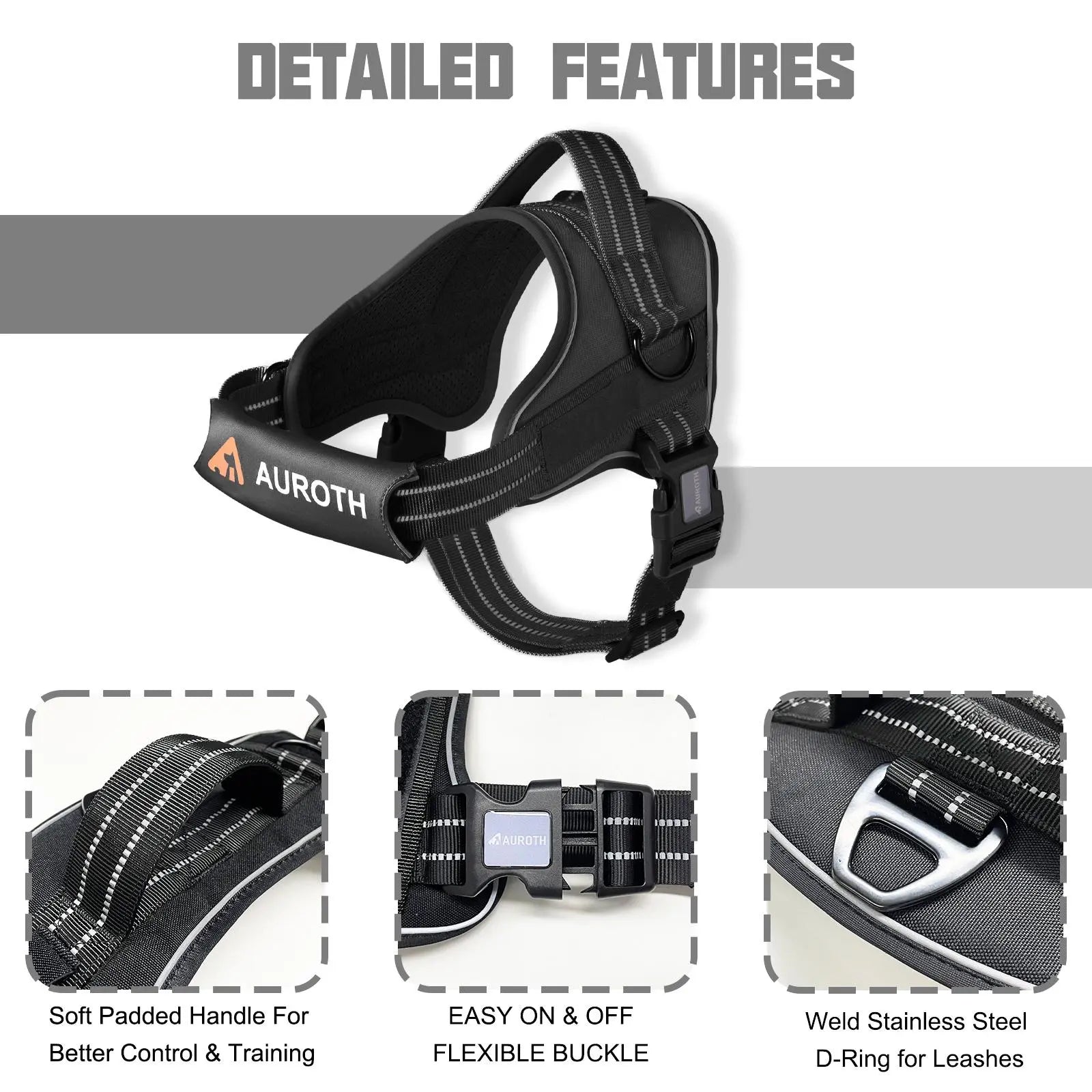 【#Summersale】Auroth No Pull Dog Harness Straps, Safety Harnesses for Dogs – Soft Padded Service Vest, Reflective, Adjustable, Easy on & off – Ideal for Walking & Training, Fits Small, Medium & Large Dogs