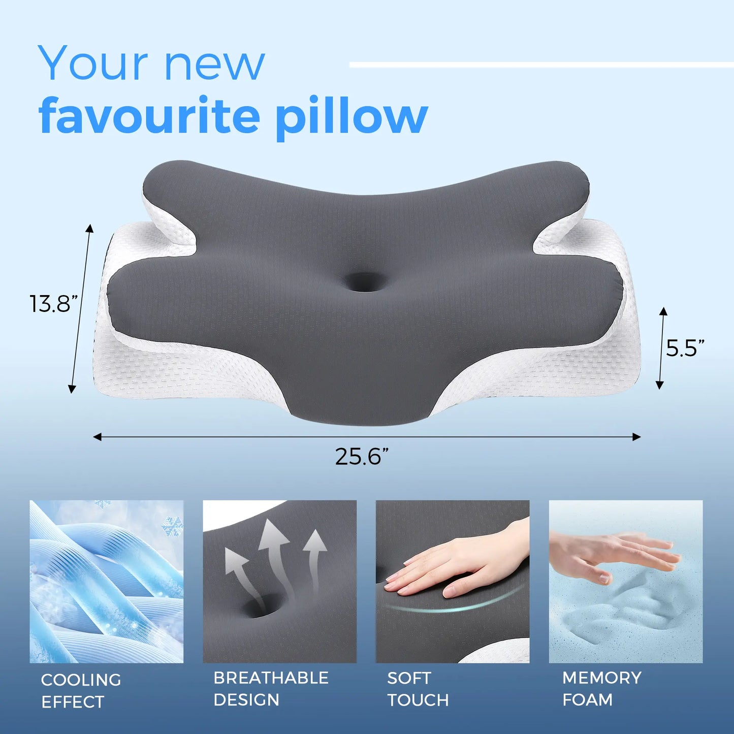 Vipfree Cooling Memory Neck Pillow, Adjustable Ergonomic Memory Foam Neck Pillows, Cervical Support