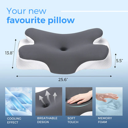 Vipfree Cooling Memory Neck Pillow, Adjustable Ergonomic Memory Foam Neck Pillows, Cervical Support