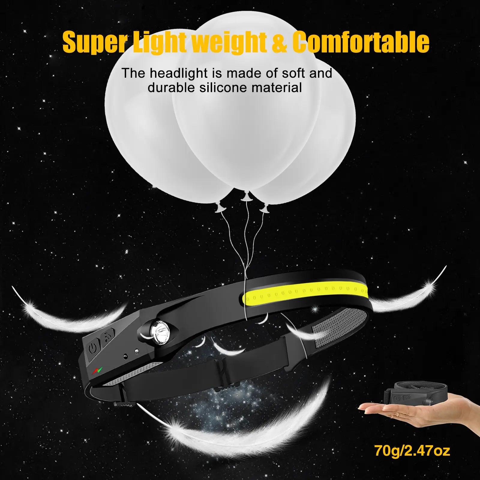 Rechargeable LED Headlamp Set of 3, 230° Wide Beam with Motion Sensor - Waterproof Headlight for Outdoor Activities such as Camping, Hiking, Running, Repairing, Fishing, and Cycling