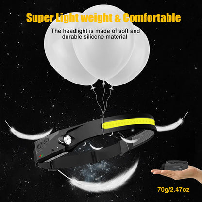 Rechargeable LED Headlamp Set of 3, 230° Wide Beam with Motion Sensor - Waterproof Headlight for Outdoor Activities such as Camping, Hiking, Running, Repairing, Fishing, and Cycling