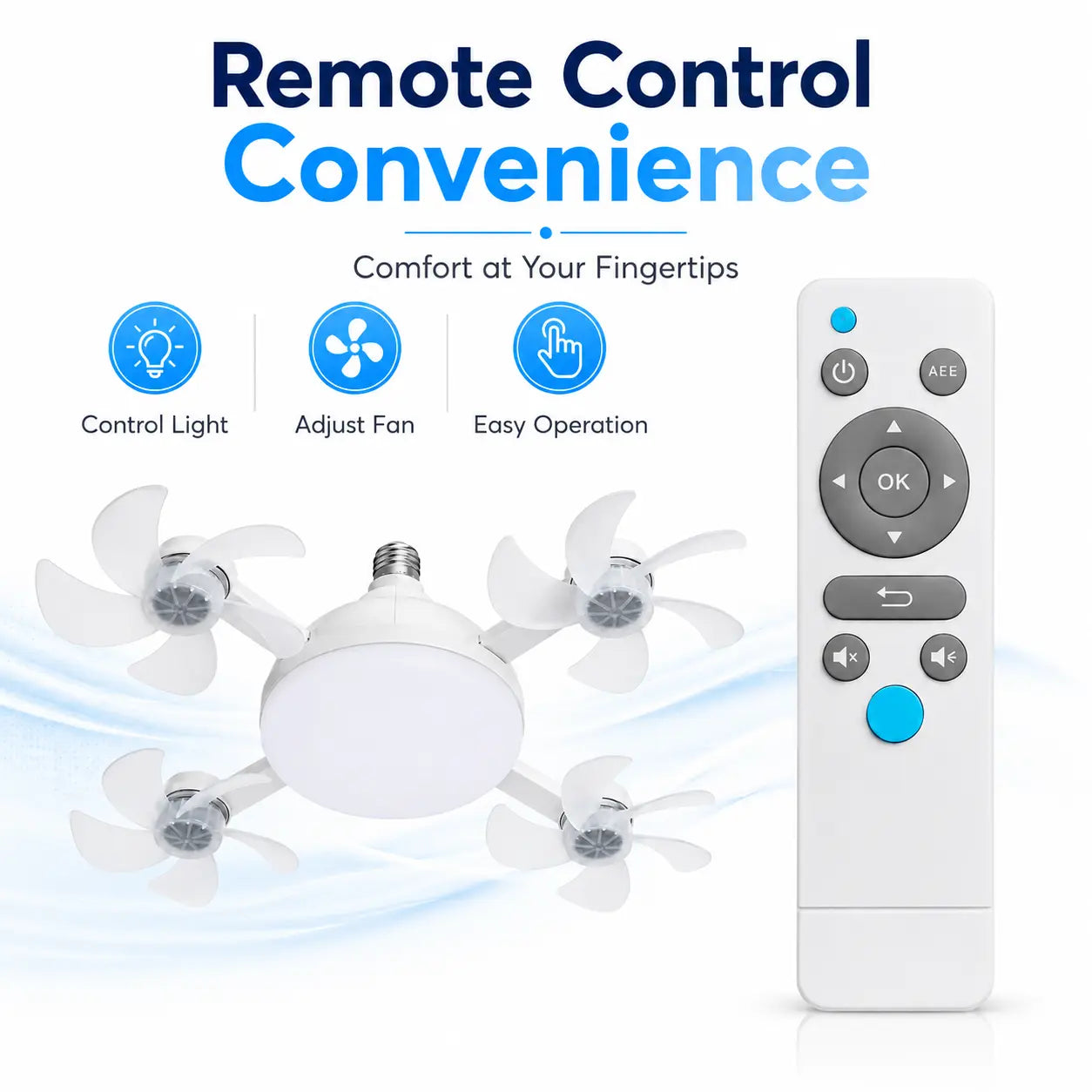 Ruxacty Screw in Ceiling Fan Light with Remote Control 19.7 Inch Foldable LED Socket Fan Light E26 Medium Base Ceiling Fan with 4 Fan Blades Quiet Airflow Bright Lighting Easy Installation for Bedroom Kitchen Garage Office and Dorm
