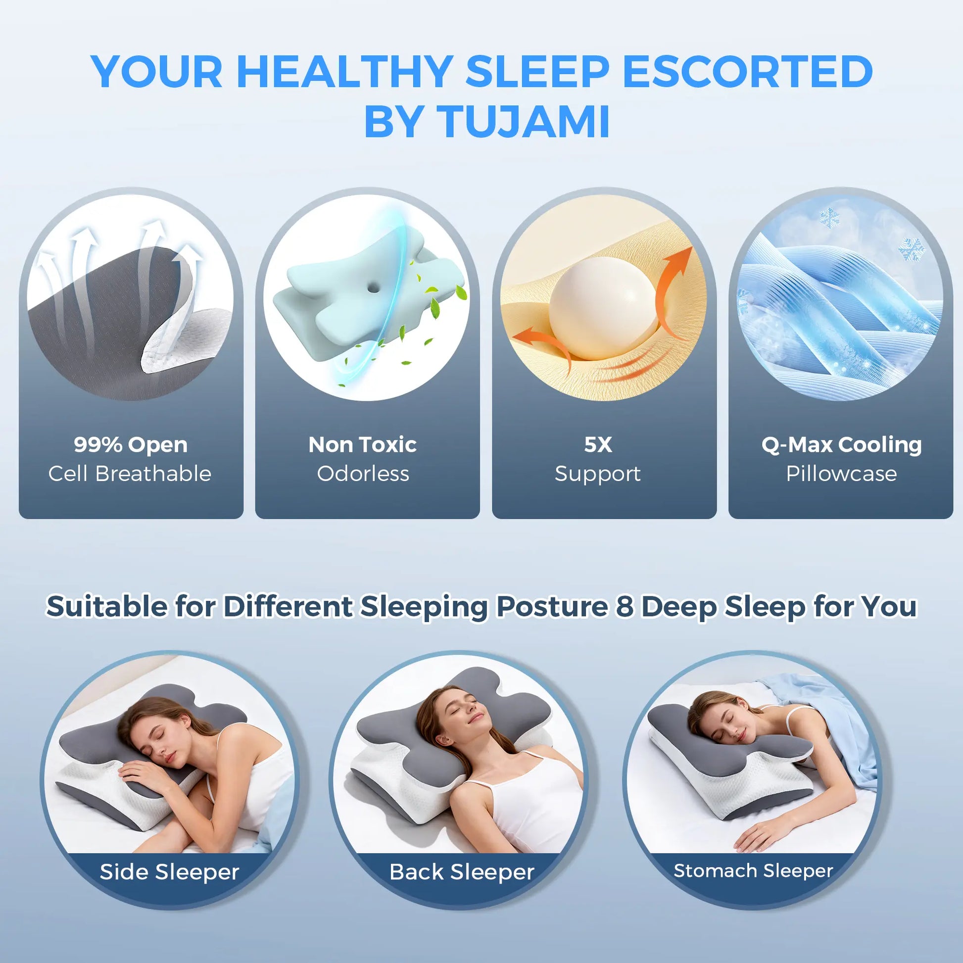 Vipfree Cooling Memory Neck Pillow, Adjustable Ergonomic Memory Foam Neck Pillows, Cervical Support