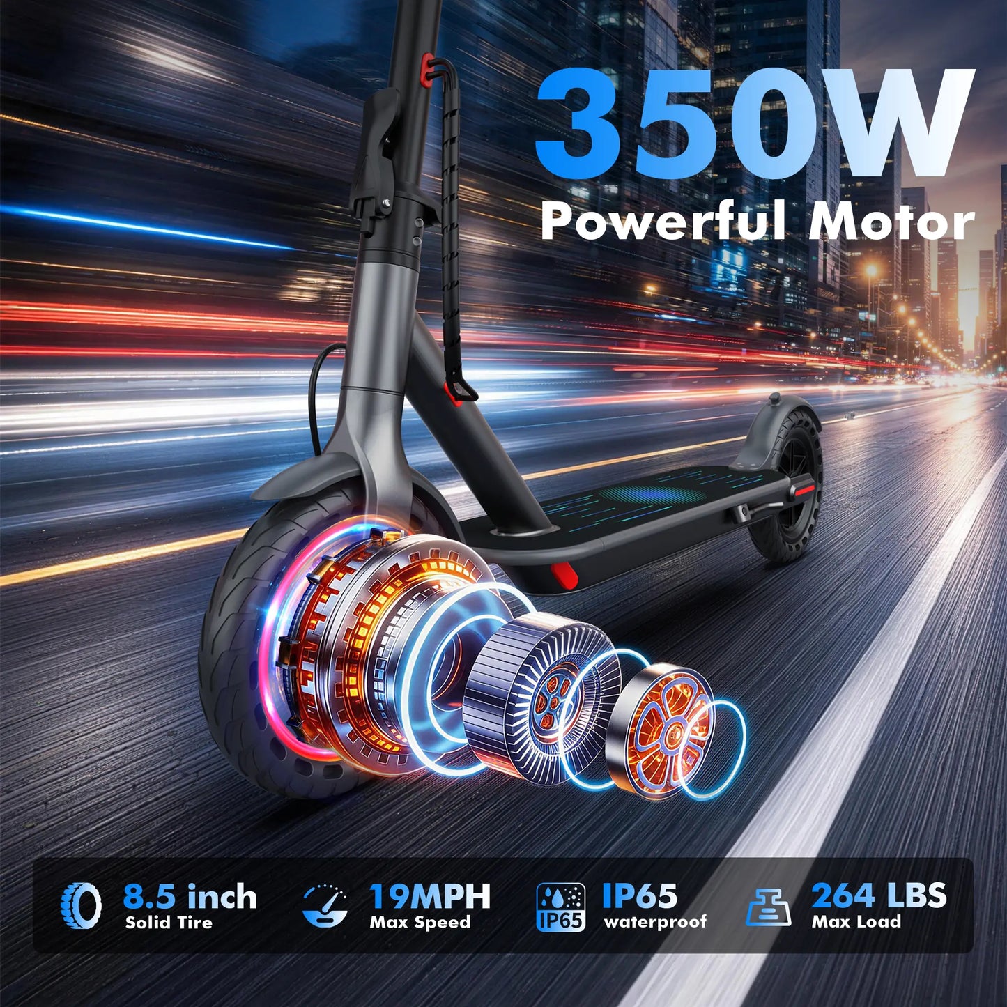 Electric Scooter - 350W Motor, 36V Battery, 19Mph Max Speed, 4-Speed, 12-15 Mi Range, App-Controlled, Dual ABS Brakes, Portable Foldable, Fitness for Everyone, Ideal Gift for Family & Friends