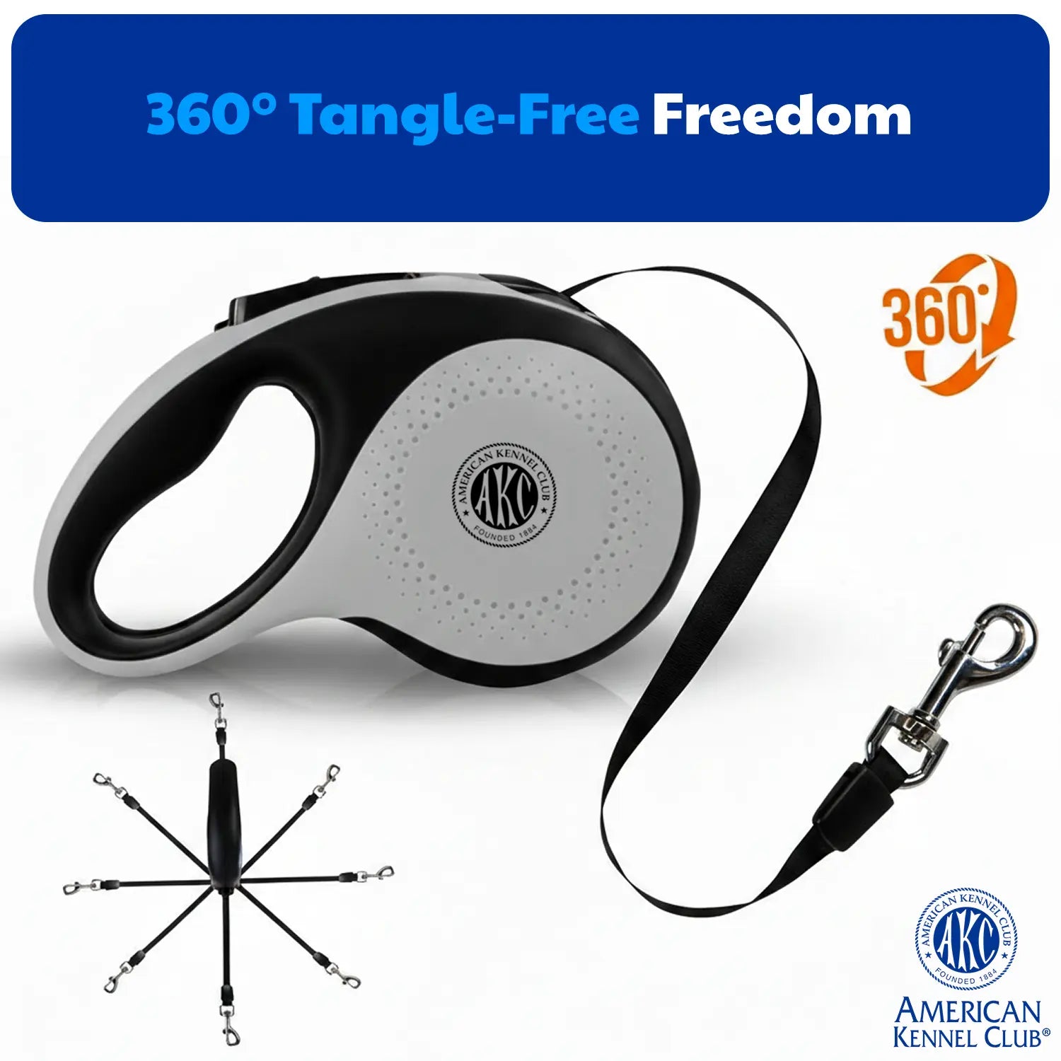 American Kennel Club Tangle-Free Retractable Dog Leash, 16.4 Ft, Suitable for Medium Dogs up to 66 Lbs