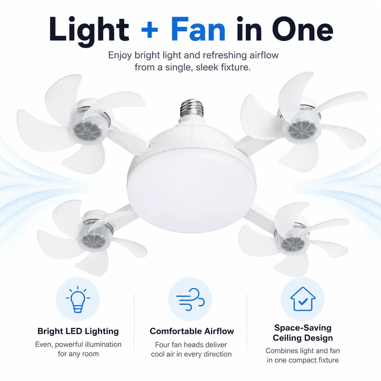 Ruxacty Screw in Ceiling Fan Light with Remote Control 19.7 Inch Foldable LED Socket Fan Light E26 Medium Base Ceiling Fan with 4 Fan Blades Quiet Airflow Bright Lighting Easy Installation for Bedroom Kitchen Garage Office and Dorm