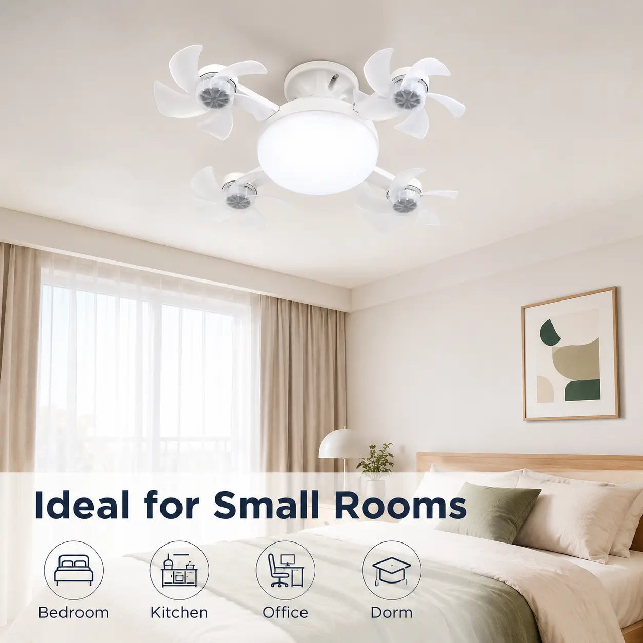 Ruxacty Screw in Ceiling Fan Light with Remote Control 19.7 Inch Foldable LED Socket Fan Light E26 Medium Base Ceiling Fan with 4 Fan Blades Quiet Airflow Bright Lighting Easy Installation for Bedroom Kitchen Garage Office and Dorm
