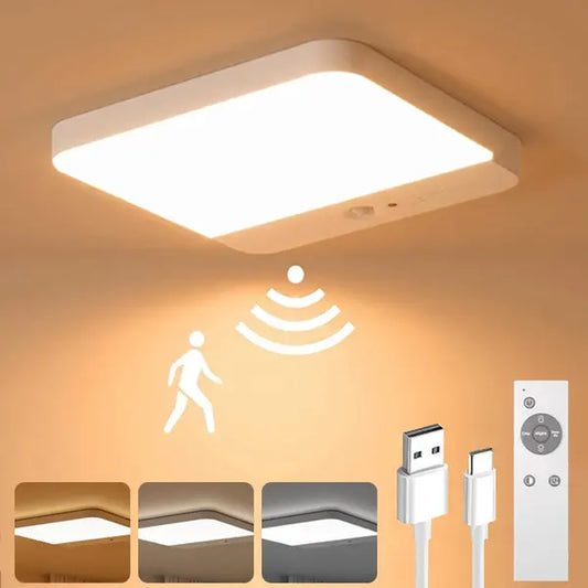 Rechargeable Motion Sensor Ceiling Light ,Magnetic Wireless Ceiling Light Battery Powered for Closet Shower Stairs Shed Hallway Porch Patio Ect,Suitable for Various Scenarios, Easy to Install.