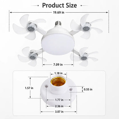 Ruxacty Screw in Ceiling Fan Light with Remote Control 19.7 Inch Foldable LED Socket Fan Light E26 Medium Base Ceiling Fan with 4 Fan Blades Quiet Airflow Bright Lighting Easy Installation for Bedroom Kitchen Garage Office and Dorm