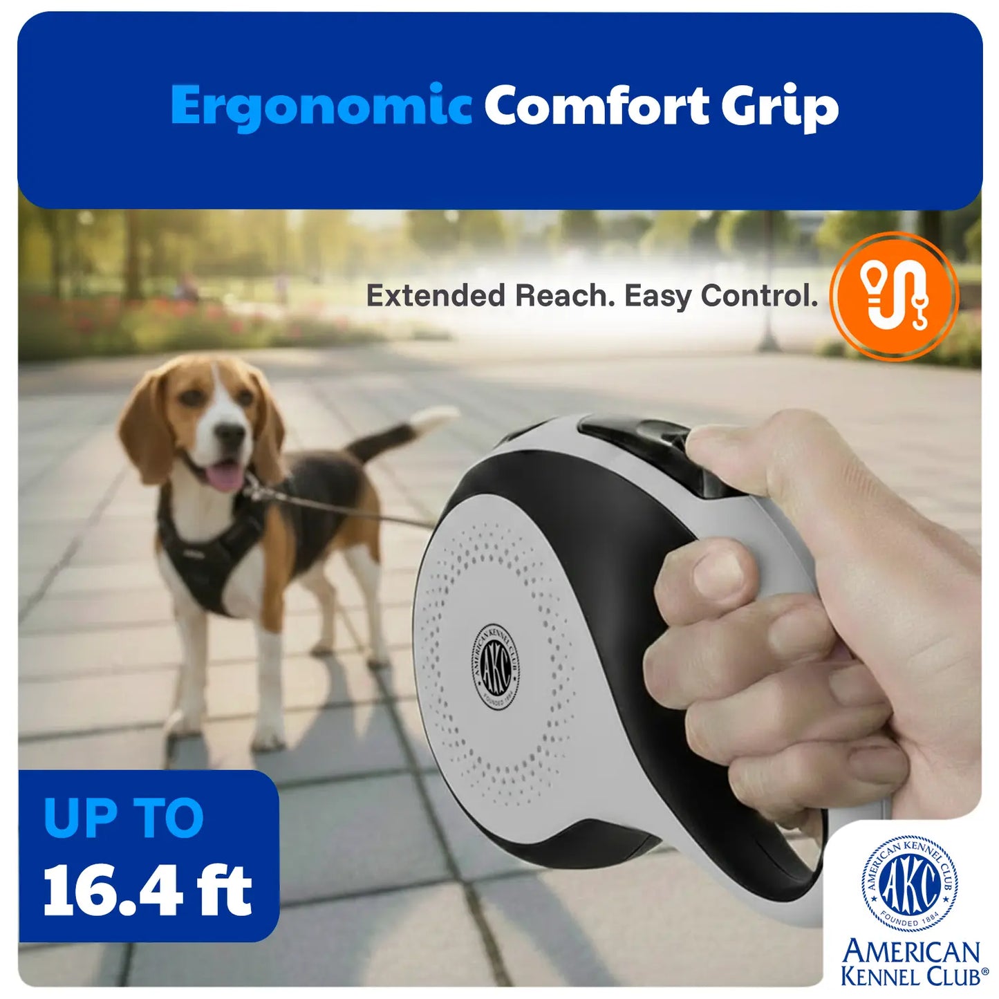 American Kennel Club Tangle-Free Retractable Dog Leash, 16.4 Ft, Suitable for Medium Dogs up to 66 Lbs