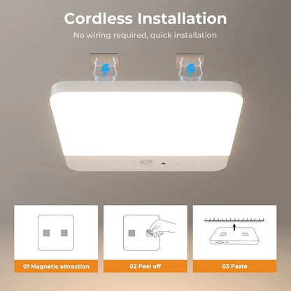 Rechargeable Motion Sensor Ceiling Light ,Magnetic Wireless Ceiling Light Battery Powered for Closet Shower Stairs Shed Hallway Porch Patio Ect,Suitable for Various Scenarios, Easy to Install.
